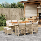 11 Piece Garden Dining Set with Cushions Beige Poly Rattan