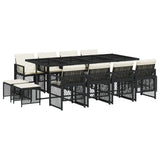 13 Piece Garden Dining Set with Cushions Black Poly Rattan