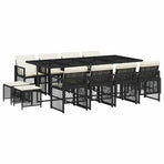 13 Piece Garden Dining Set with Cushions Black Poly Rattan