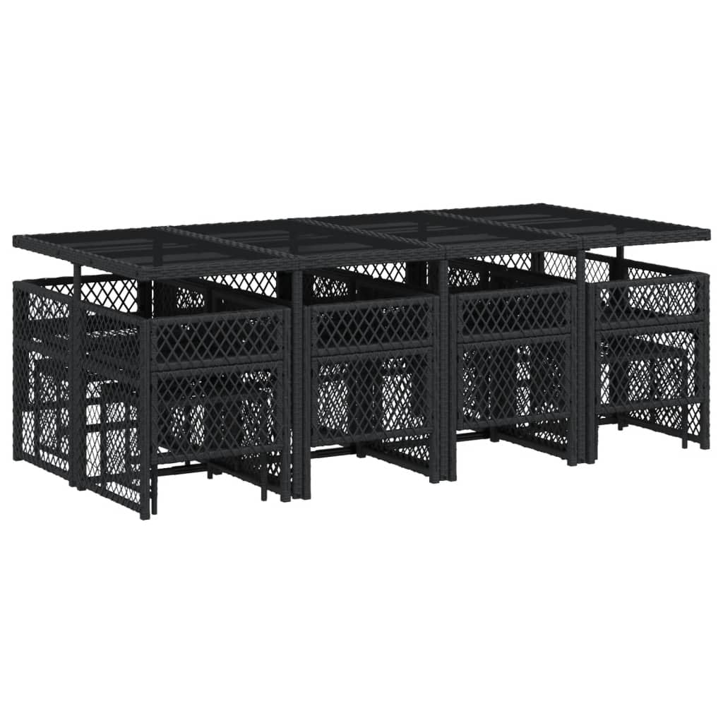 13 Piece Garden Dining Set with Cushions Black Poly Rattan