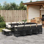 13 Piece Garden Dining Set with Cushions Black Poly Rattan