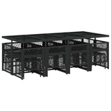 13 Piece Garden Dining Set with Cushions Black Poly Rattan - Rear View
