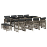 13 Piece Garden Dining Set with Cushions Grey Poly Rattan