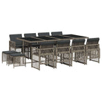 13 Piece Garden Dining Set with Cushions Grey Poly Rattan