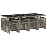 13 Piece Garden Dining Set with Cushions Grey Poly Rattan - Rear View