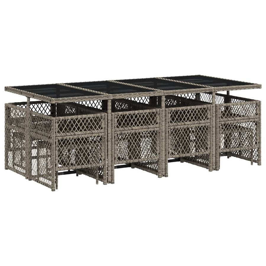 13 Piece Garden Dining Set with Cushions Grey Poly Rattan