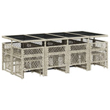 13 Piece Garden Dining Set with Cushions Light Grey Poly Rattan - Rear View