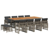 13 Piece Garden Dining Set with Cushions Grey Poly Rattan