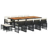13 Piece Garden Dining Set with Cushions Black Poly Rattan
