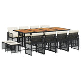 13 Piece Garden Dining Set with Cushions Black Poly Rattan - Front View