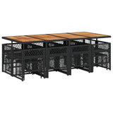 13 Piece Garden Dining Set with Cushions Black Poly Rattan - Rear View