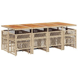 13 Piece Garden Dining Set with Cushions Beige Poly Rattan - Rear View