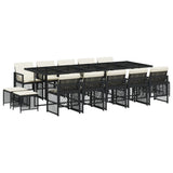 15 Piece Garden Dining Set with Cushions Black Poly Rattan