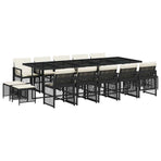 15 Piece Garden Dining Set with Cushions Black Poly Rattan