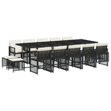 15 Piece Garden Dining Set with Cushions Black Poly Rattan - Front View