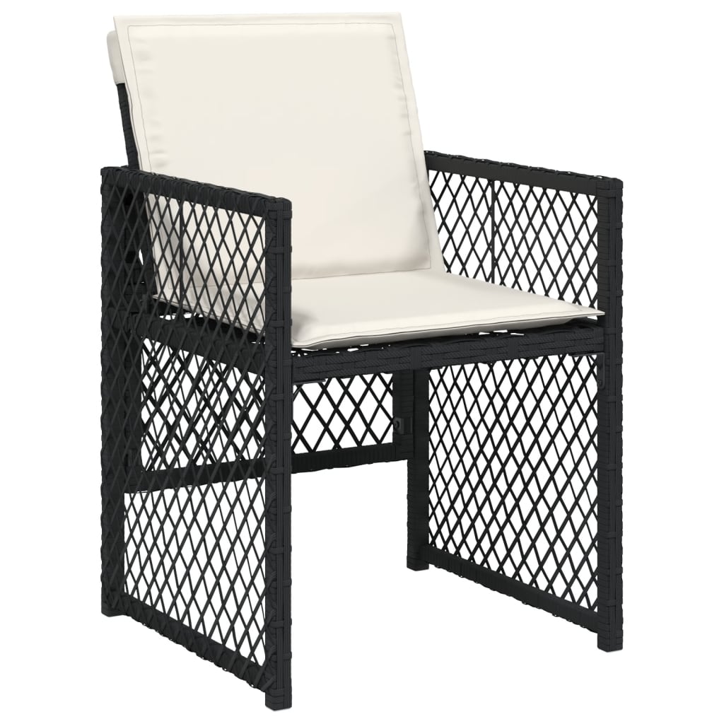 15 Piece Garden Dining Set with Cushions Black Poly Rattan