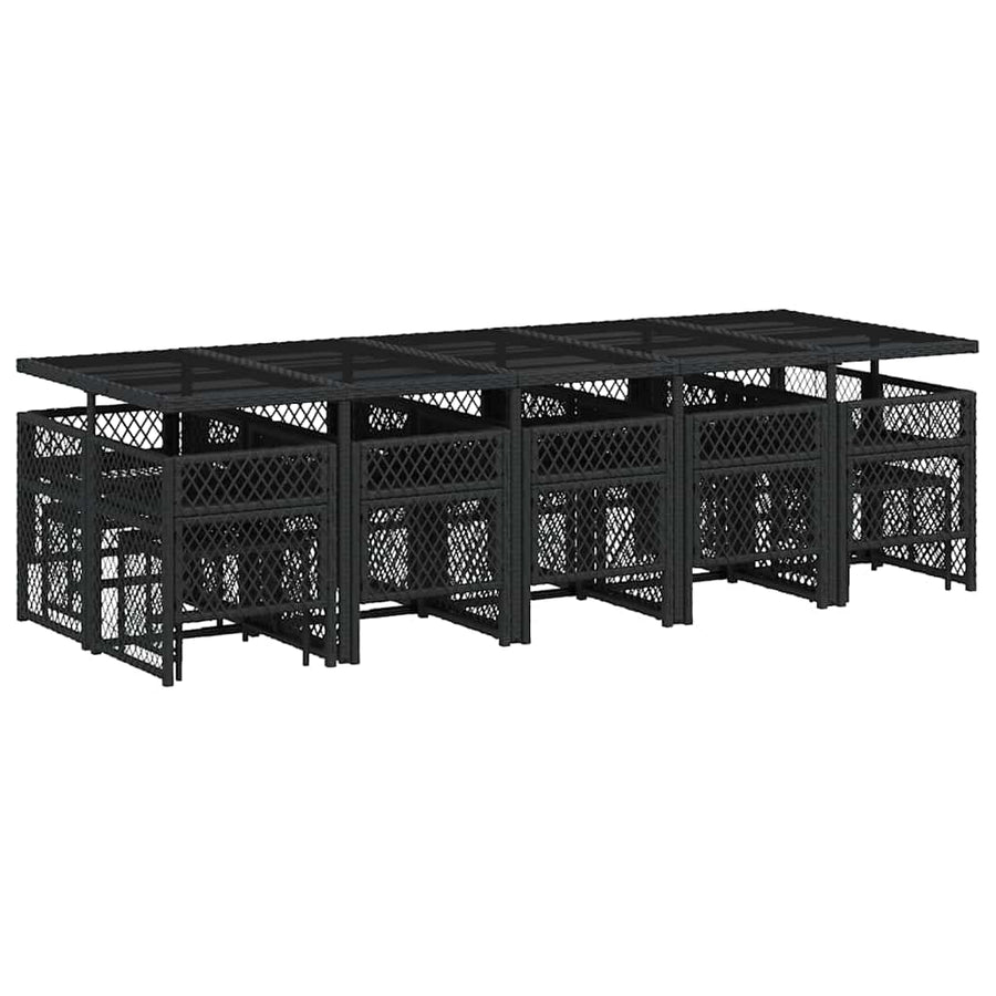15 Piece Garden Dining Set with Cushions Black Poly Rattan