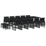15 Piece Garden Dining Set with Cushions Black Poly Rattan