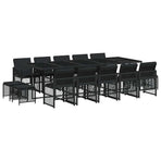 15 Piece Garden Dining Set with Cushions Black Poly Rattan