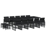 15 Piece Garden Dining Set with Cushions Black Poly Rattan - Front View