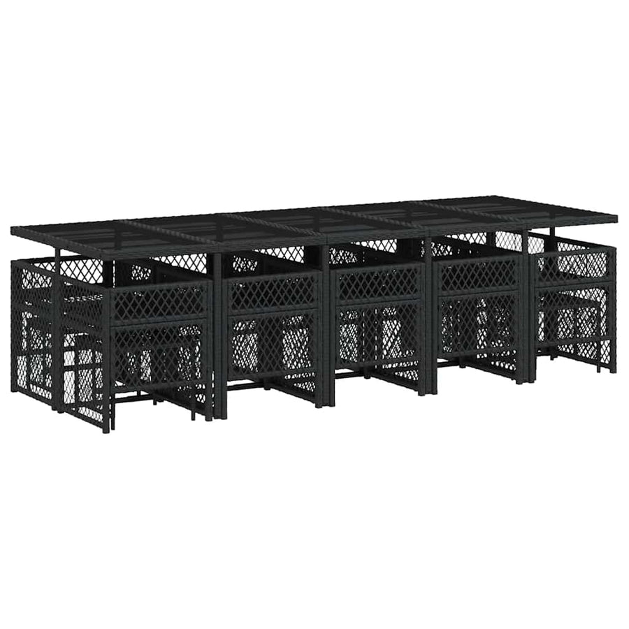 15 Piece Garden Dining Set with Cushions Black Poly Rattan
