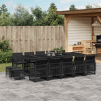 15 Piece Garden Dining Set with Cushions Black Poly Rattan