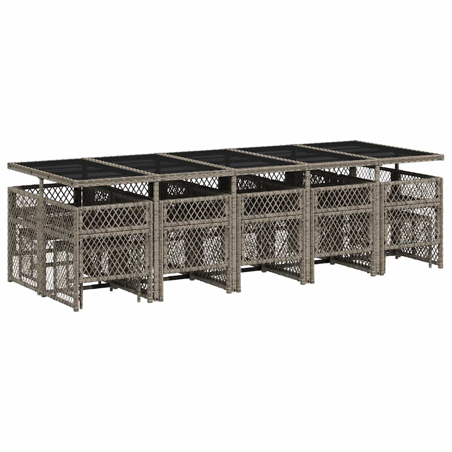 15 Piece Garden Dining Set with Cushions Grey Poly Rattan