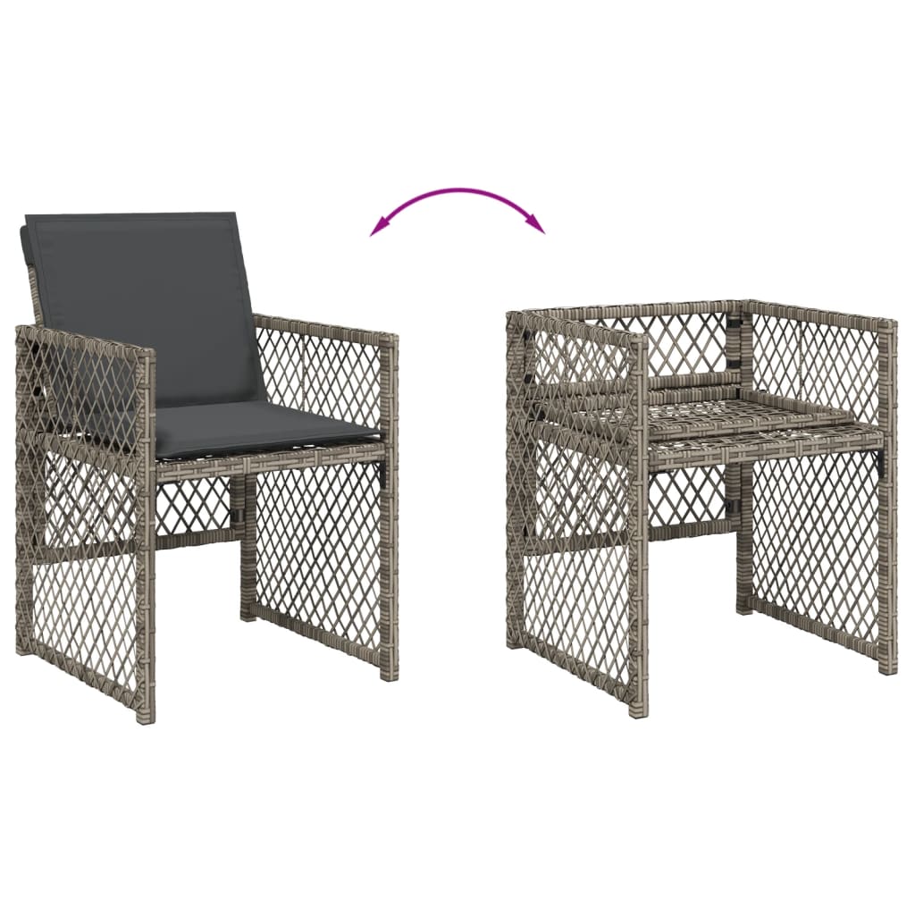 15 Piece Garden Dining Set with Cushions Grey Poly Rattan