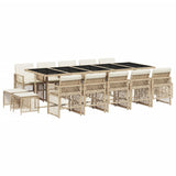 15 Piece Garden Dining Set with Cushions Beige Poly Rattan