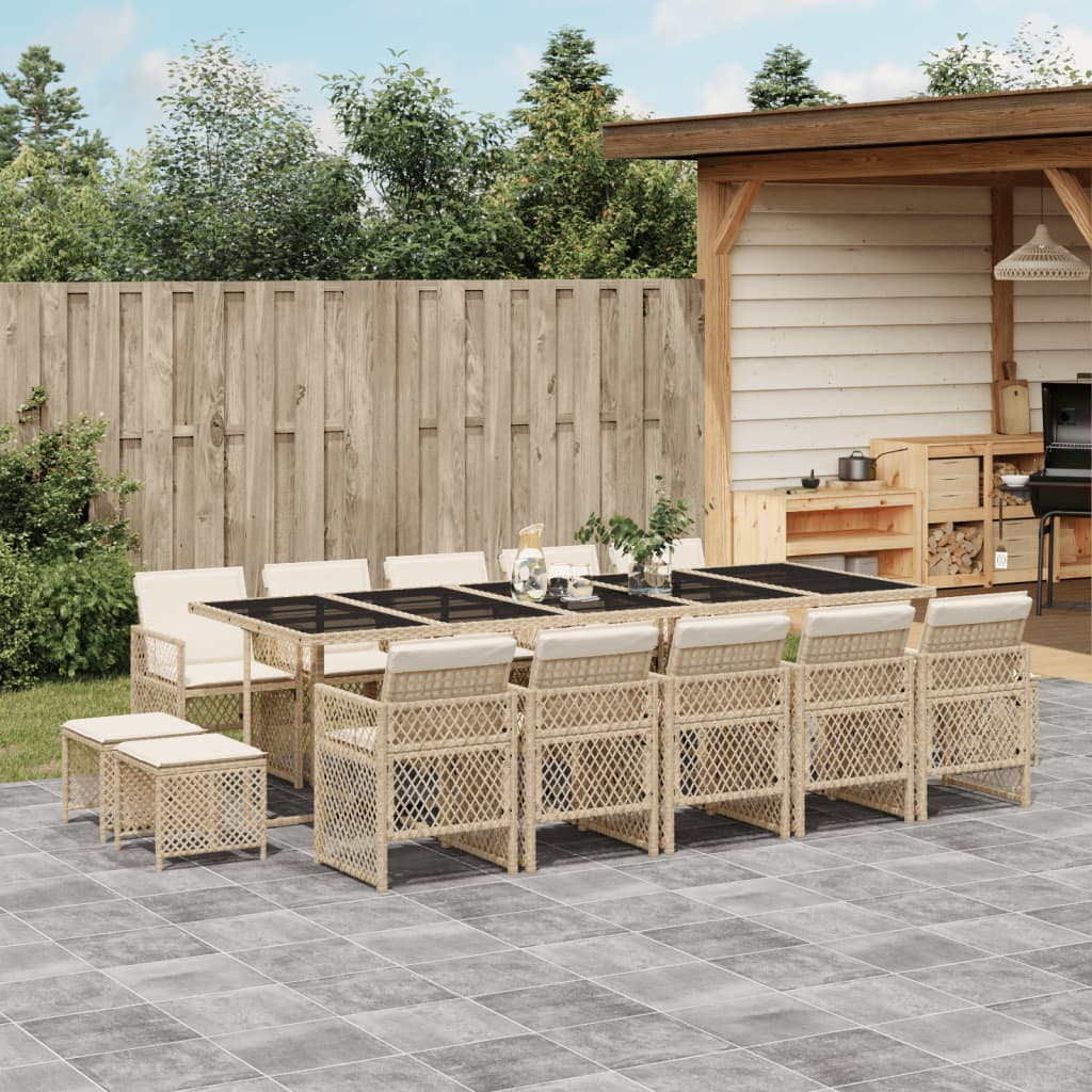 15 Piece Garden Dining Set with Cushions Beige Poly Rattan