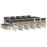 15 Piece Garden Dining Set with Cushions Light Grey Poly Rattan