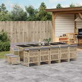 15 Piece Garden Dining Set with Cushions Beige Poly Rattan