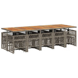 15 Piece Garden Dining Set with Cushions Grey Poly Rattan - Rear View