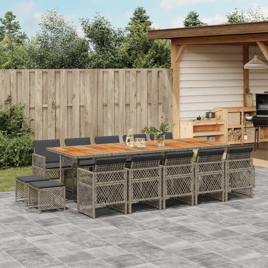 15 Piece Garden Dining Set with Cushions Grey Poly Rattan