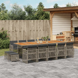 15 Piece Garden Dining Set with Cushions Grey Poly Rattan