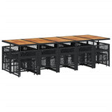 15 Piece Garden Dining Set with Cushions Black Poly Rattan - Rear View