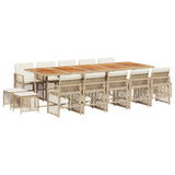 15 Piece Garden Dining Set with Cushions Beige Poly Rattan
