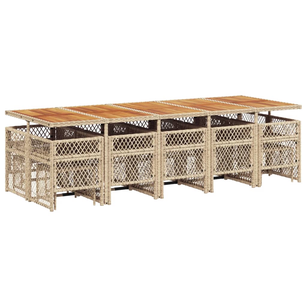 15 Piece Garden Dining Set with Cushions Beige Poly Rattan