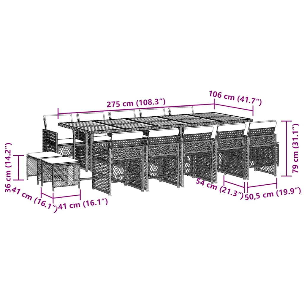 15 Piece Garden Dining Set with Cushions Beige Poly Rattan