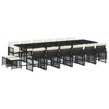 17 Piece Garden Dining Set with Cushions Black Poly Rattan