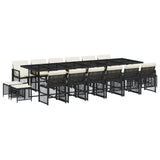 17 Piece Garden Dining Set with Cushions Black Poly Rattan - Front View