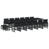 17 Piece Garden Dining Set with Cushions Black Poly Rattan - Front View