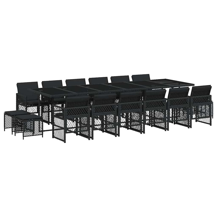 17 Piece Garden Dining Set with Cushions Black Poly Rattan