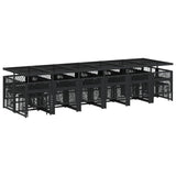 17 Piece Garden Dining Set with Cushions Black Poly Rattan - Rear View
