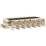 17 Piece Garden Dining Set with Cushions Beige Poly Rattan - Front View