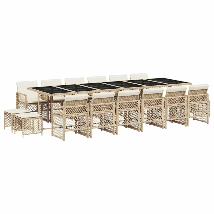 17 Piece Garden Dining Set with Cushions Beige Poly Rattan