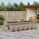 17 Piece Garden Dining Set with Cushions Beige Poly Rattan