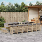 17 Piece Garden Dining Set with Cushions Beige Poly Rattan