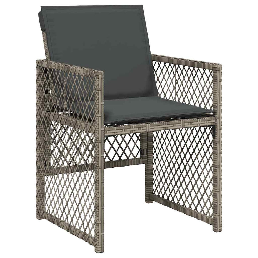 17 Piece Garden Dining Set with Cushions Grey Poly Rattan
