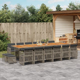 17 Piece Garden Dining Set with Cushions Grey Poly Rattan